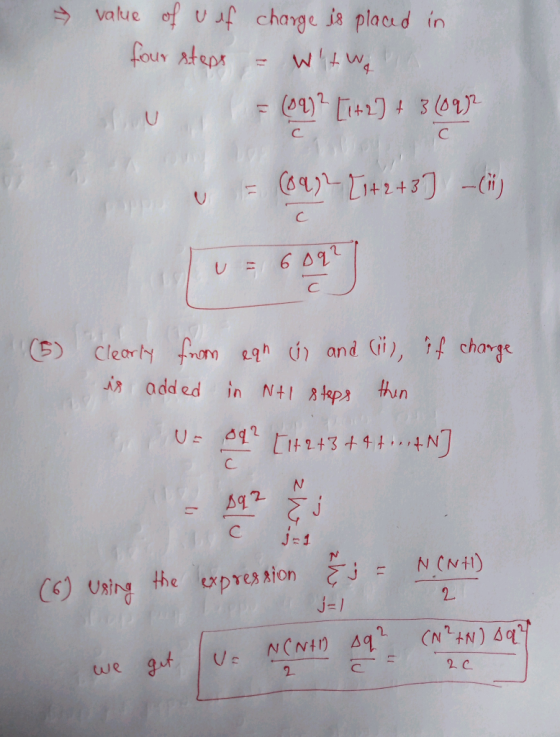 value of u if charge is placed in four steps = Witwe (89) 2 [1+ 2) + 3 (09) с 11 (892 [1+2+3] –(i) U = 60q? Clearly from ean