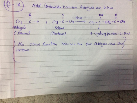 Cofio ) Aldd 요 CH₂ - C-H Aldehyde (Erhonal Condensation between Aldehyde and ketone 요 Ba 앤 요 + CH3 -C- C43 - Cn₂-c-CH2-C-643