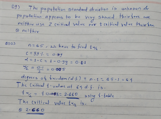 0) The po putatian Standand dvidton is uaknosn 4 utation Stan popula Hon appears to be Vl Skrud thirİ.YC Luc o ncither 010) n=65,-e have to find t½ 1-cこ」-o.gg 0.01 2. The Critical t-value at 65 d.f. is to-o55-2660 t ushe t-table