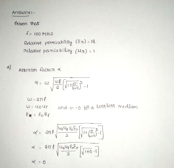 etiven that f 100 MH2 Relative perabity CE) 18 elative permiability (ua) Attention facton we uur andl a loss less medium