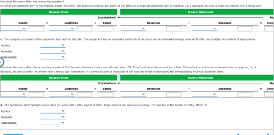 How does this entry affect the accounting equation? If a financial statement item is not affected, select No Entry and leav