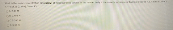What is the molar concentration (molarity) of nonelectrolyte solutes in the human body of the osmotic pressure of human blood