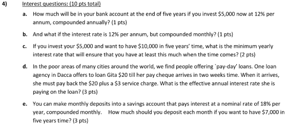 4 Interest Questions 10 Pts Total How Much Will Be In Your Bank 