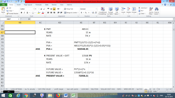 PV, FV, ANNUITY (Autosaved) - Microsoft Excel (Product Activation Failed) Review View Add-Ins File Home Insert Page Layout Fo