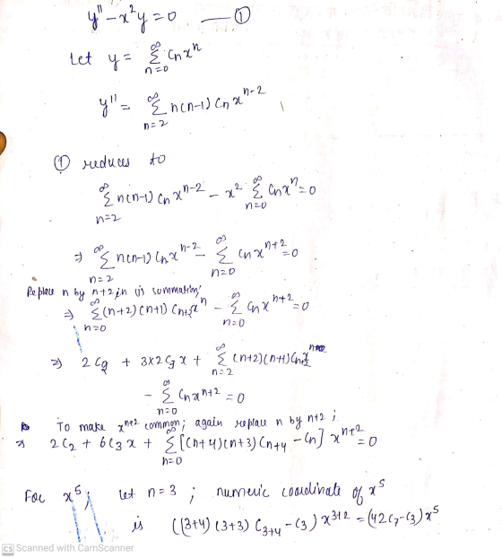 y_x²y=0 Encn-idena Y ne2 nzo 262 + 6 (3x + {{entu) en+3) Cnty-cn] xnt2 Let y n-2 6 reduces to x²8 chanzo Cn = { nen-12 (n.x