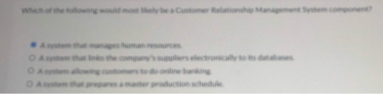 which of the touring would most icely be a Customer Relationship Management System componen As that manages human resources O