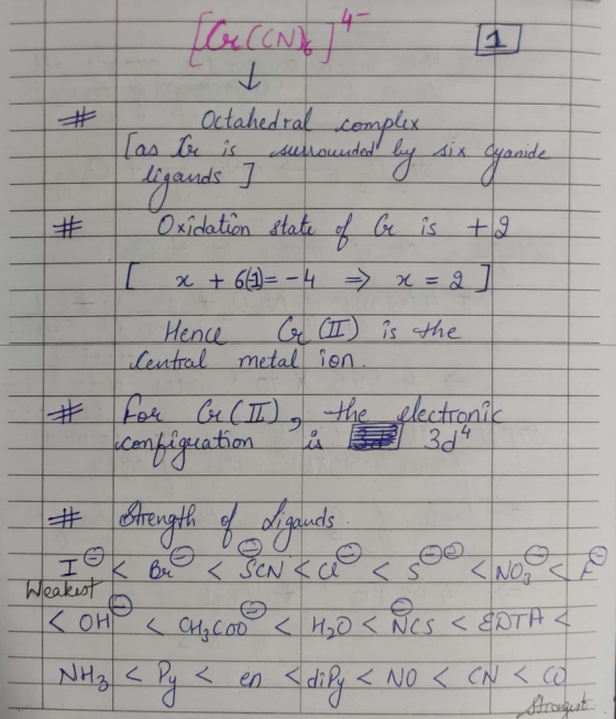 # Octahedral complex Las tre i l surrounded by six Cyanide ligands J Oxidation state of Ge is to [ x + 6(1) = - 4 => x=2 ] He