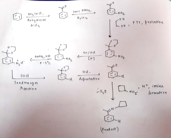 con? HNO3, NO2 Hasou CH3 cod, Anhydrous Alda DH PTS, protection NANO2, HU sn/HU Сн) 0-5°C Hel, cuch ction Sandma reaction -NH