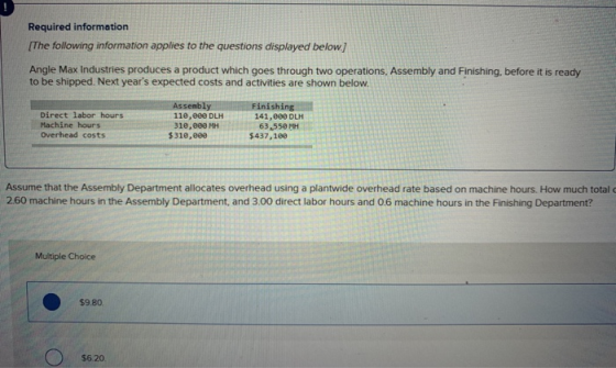 Required information [The following information applies to the questions displayed below] Angle Max Industries produces a pro