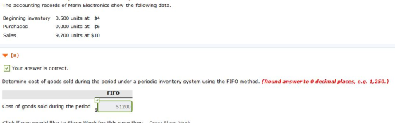 The accounting records of Marin Electronics show the following data. Beginning inventory 3,500 units at $4 Purchases 9,000 un