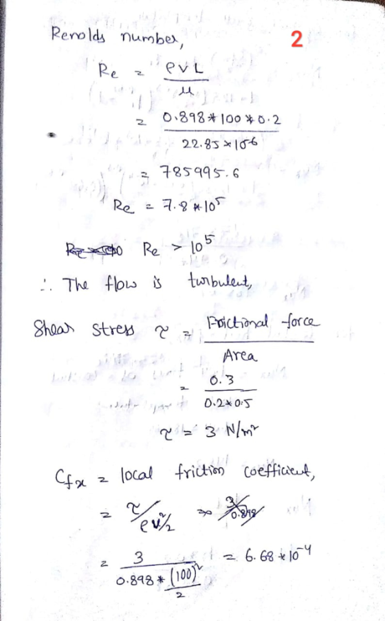 R eno lds numbex, 2 0.398* 100*0.2 2285 is- 극 7859956 Re o orca Area C local frictian Coefficae4 3 6 61o 2.