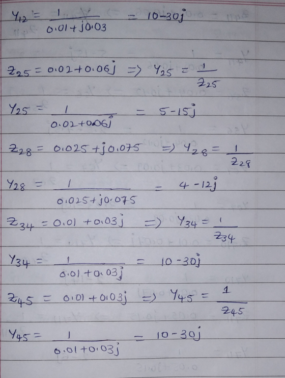1 Y 2 = 10-30j 0.014 j0:03 295 = 0.02+0.06] =) YaS z 1 225 425 = - 5-153 0.02 +0.061 228 = 01025 +30.075 = 428 = 228 4 -12 Y2