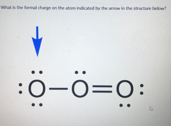 What is the formal charge on the atom indicated by the arrow in the structure below?