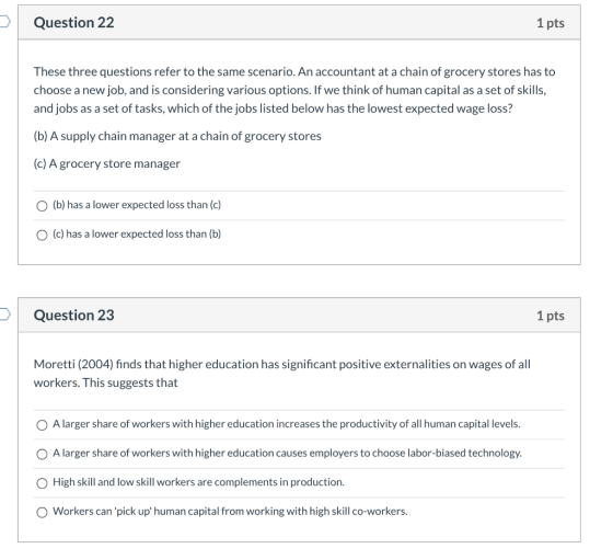 Question 22 1 pts These three questions refer to the same scenario. An accountant at a chain of grocery stores has to choose