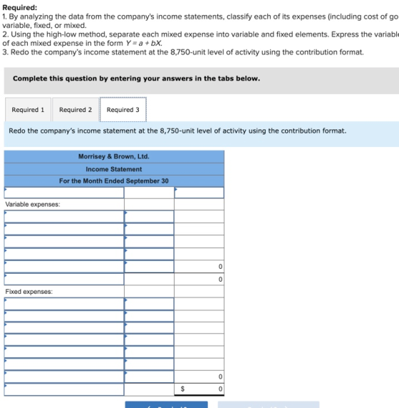 Required: 1. By analyzing the data from the companys income statements, classify each of its expenses (including cost of go