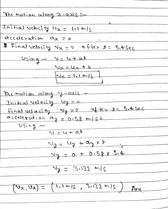 0 acceleration ax 歪Finalveloci after 5.4 Sec 2 - 3.132 mlç