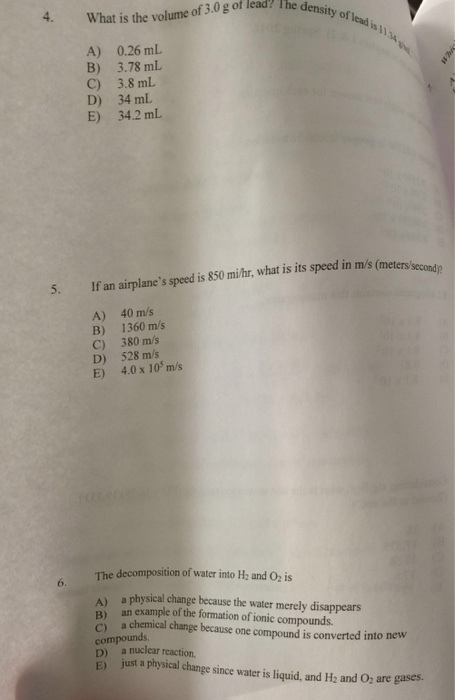 What is the volume of 3.0 g of lead? The density o