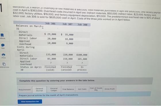 Marcelino LOS Marcn si inventory of raw matenais is U.UUU. Raw materiais purchases in Aprare uovu, ana factory payroll cost i