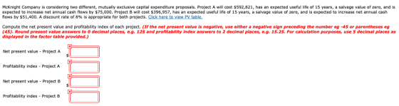 McKnight Company is considering two different, mutually exclusive capital expenditure proposals. Project A will cost $592,821
