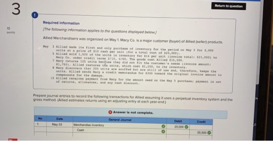 Return to question Required information (The following information applies to the questions displayed below.) points Allied M
