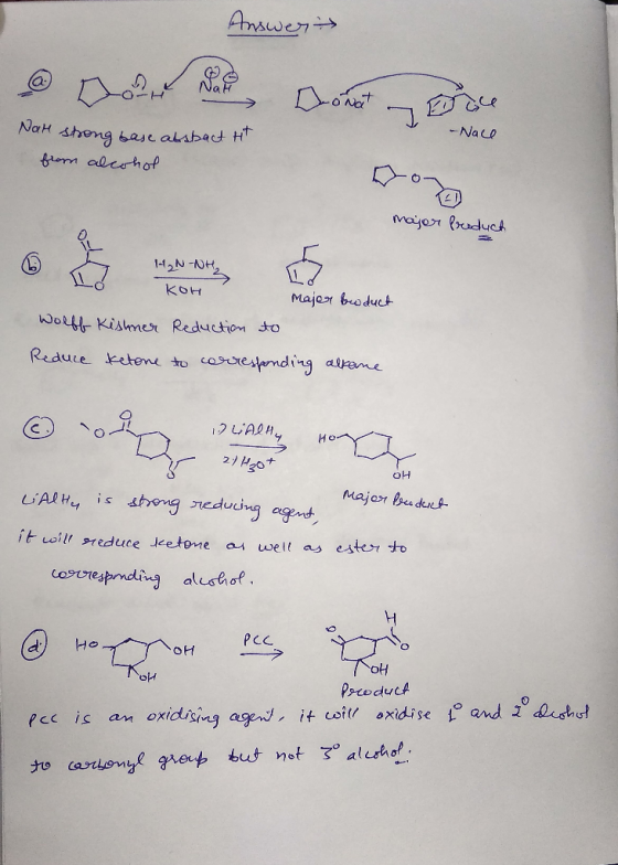 Answert Nal Donat -Nace Nah strong base alsbact it from alcohol majer Product H₂N-NH₂ кон Majer boduct Wolff Kishmer Reductio