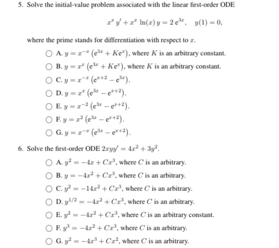 5. Solve the initial-value problem associated with the linear first-order ODE z y + * In(x) y = 2e3x y(1) = 0, O O where the