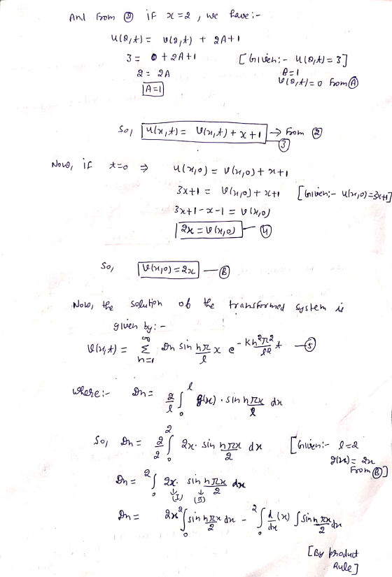 And from a @ if x=2 we have :- U(0,4)= ula,t) t gA+I 3 ♡ + 2 Ati [Givchi 418,4)=3] 2: 2A B-1 610,4)=0 from A=1 sol julx, t)=