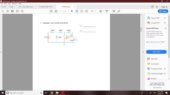 201Btinal.pdt- Adobe Acrobat Reader DC ile dit View Windaw Help OA sign In Home Tools RIC ?nd order ).p... Fundamentals of FL