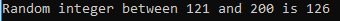 Random integer between 121 and 200 is 126