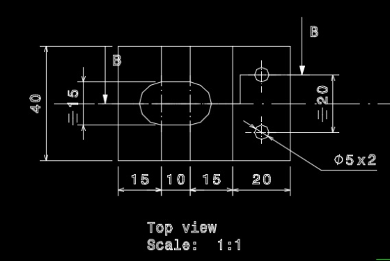 B £ 40 = 15 = 20 05x2 15 10 15 20 Top view Scale: 1:1