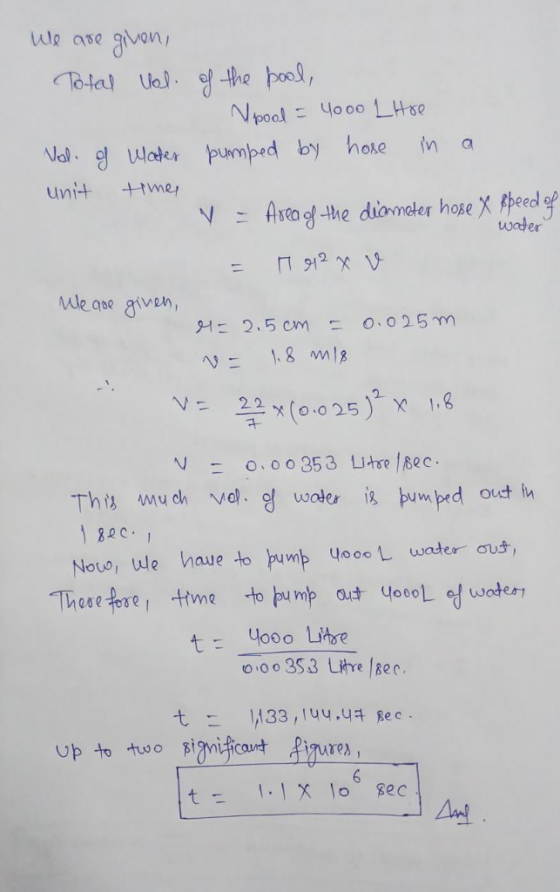i +ne, er We abe given 3-1: 2.5cm 드 О.025m V 22 2 Th, much vel, of water pumped out fu