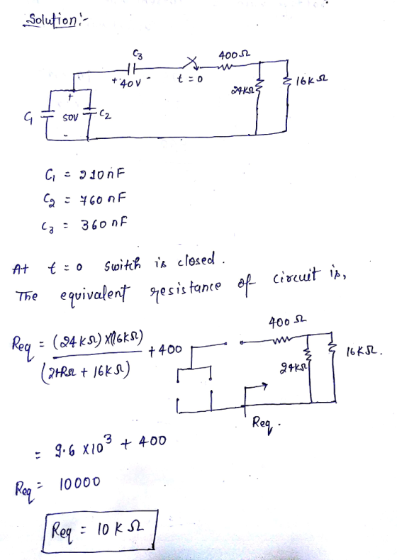 Solution C3 400 Ω 16ka SOV 2 The egrivalent spesis tante e ciscuit A 400 .ค. Re g.6 X103 + 400 Re 10000