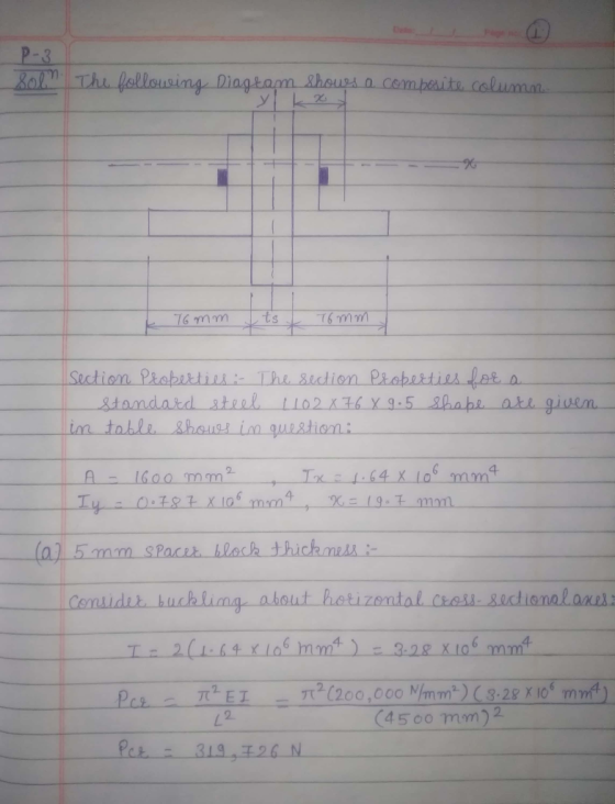 Page P-3 &ol The follousing Diagtam &houes o cempesiite columm. ts 76 mm Section Propertier The section Properties fo a Stan