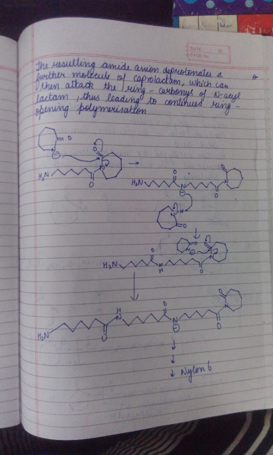 IDATE PAGE NO 20 the resulting amide anion deprotonates a there molecule of caprolactan, which can. then attack the Tring - C