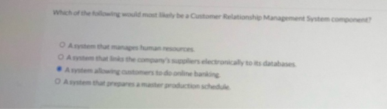 Which of the following would most likely be a Customer Relationship Management System component Asystem that manages human re