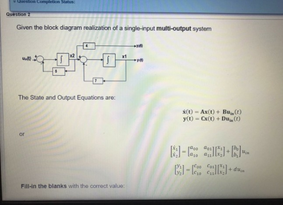 Question completion Status: Question 2 Given the block diagram realization of a single-input multi-output system ww0DT * - Th