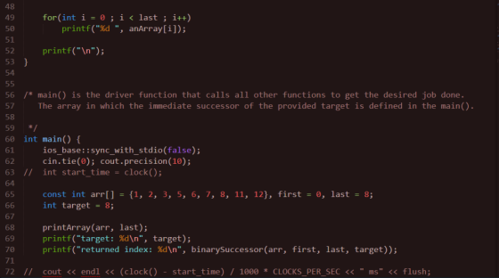 48 49 50 51 52 53 54 for(int i = i printf(%d , < last ; i++) anArray[1]); ; printf(In) 56 main) is the driver function th