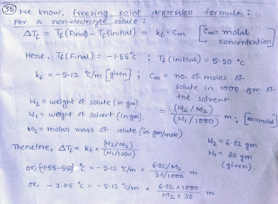 formula depre ss ian 35 point we know, freezina non-electrolyte solute : k Cm Cm molal concentration a Forr ATT (Fina- Te(ini