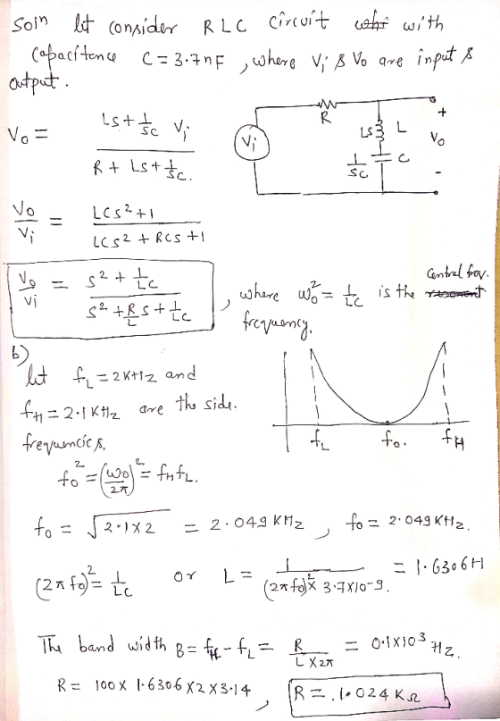 son lit consider RLC circuit who with a capacitance C=3.70F , where Vi ß lo are input & Output. est the vi scy (vi) Itc. R+ L