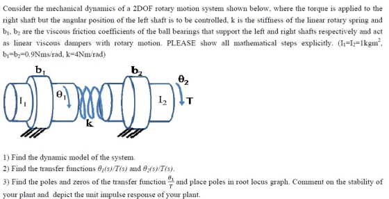 Consider the mechanical dynamics of a 2DOF rotary motion system shown below, where the torque is applied to the right shaft b