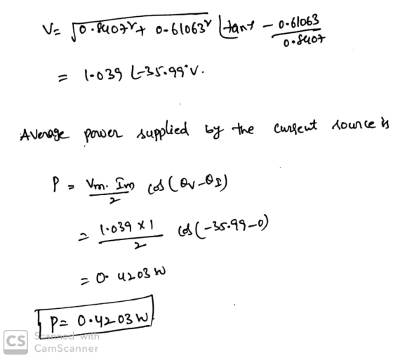 VO.o o-6(063V Jan^ - 0-6lo63 o.S4o -039 L3.99v Aveuge power Auplied Curgeut Aounce the P (-039 x ((-9-0) P- 0.4203 W CS CamSc