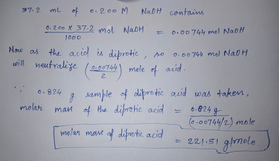 contains 37.2 ml of 0. 200 M NaOH 0. 200 x 37.2 mol NaOH = 0.00744 mol Naoff 1000 Now will as the acid is diprotic, so 0.0074