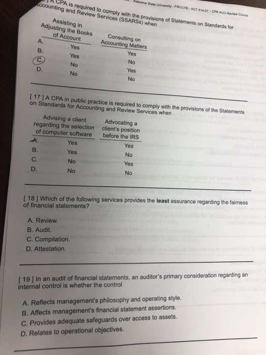 Alabama State Unity-FALL18) - AGT 51401CHAUD Review Coun UJA CPA is A is required to comply with the provisions of Statements