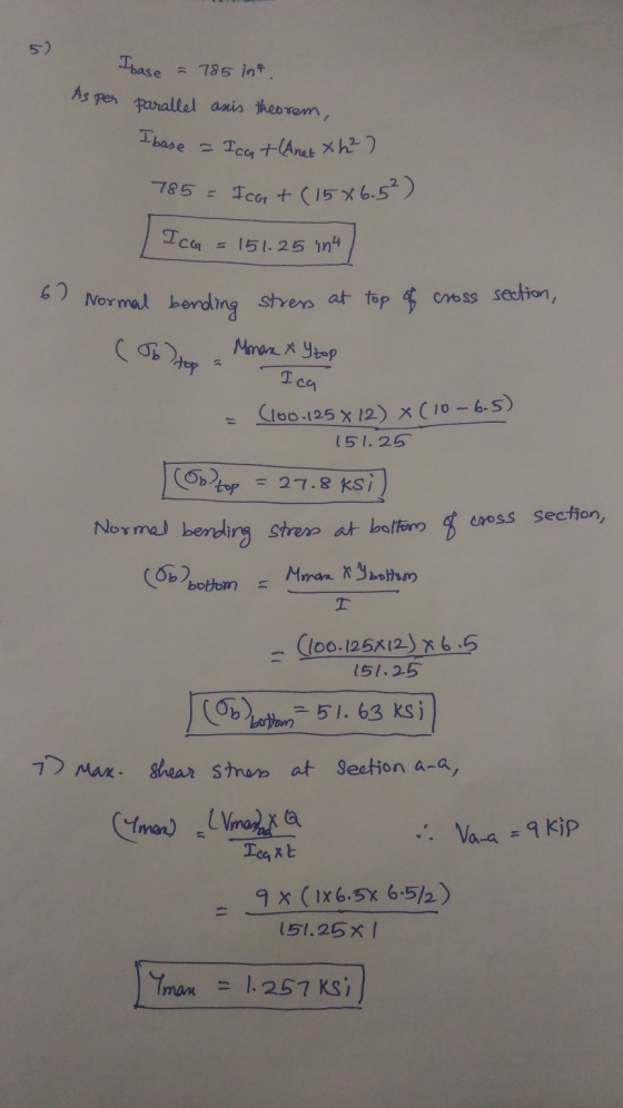 Ibase = 785 int As per parallel asus theorem, I base - Icat (Anet xh ² ) 785 = ICG + (15 x 6.5²) ICG = 151.25 in4 67 Normal b