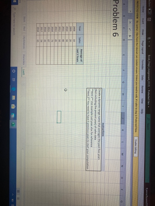 llyanna.Rosario001 toSave om 8 - Excel Chap2 Assignment_V3 (1) - Protected View Search Home Insert Draw Page Layout Formulas