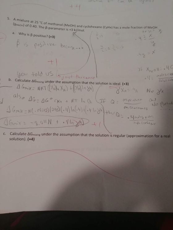 solution Un can be ignoles S. A mixture at 25°C of methanol (MeOH) and cyclohexane (CyHx) has am (XMeOH) of 0.40. The B-param