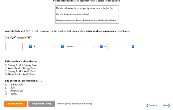 Use the References to access important values if needed for this question. Use the pull-down boxes to specify states such as