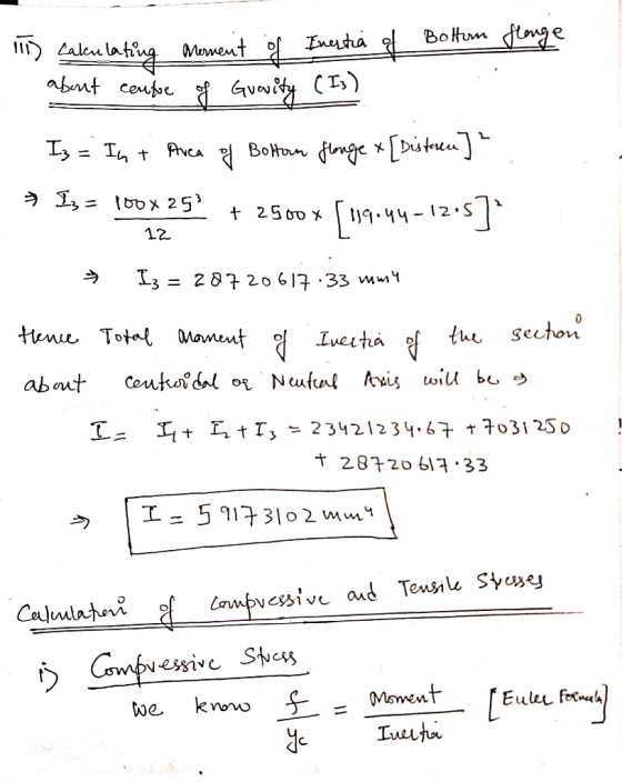 IT) Calculating Merment of Inertia of Bolton flange . about centre of Gravity (Is) - Iz = In + Area of Boltorn flange + [Dist