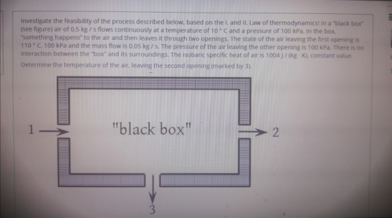 Investigate the feasibility of the process described below, based on the I. and II. Law of thermodynamics! In a black box (s