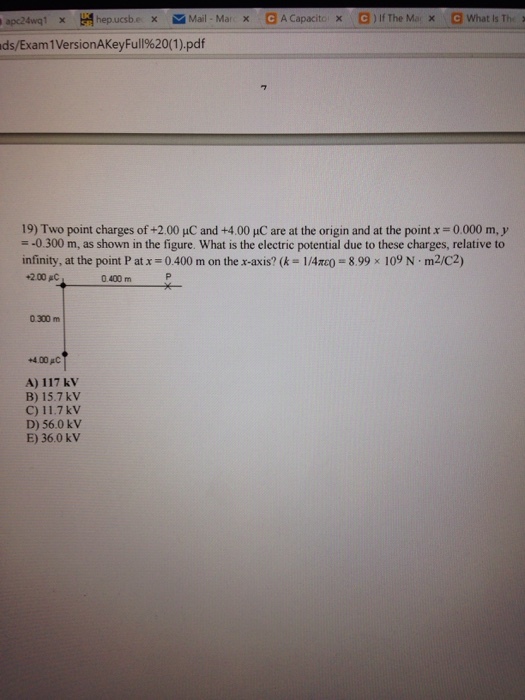 Two point charges of +2.00 mu C and +4.00 pC arc a